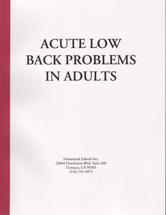 Acute Low Back Problems in Adults - Book w/Test